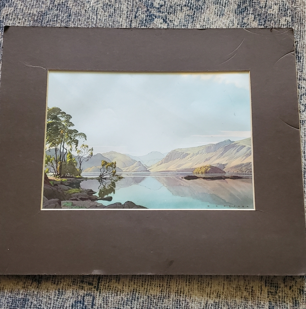 Matted Landscape Art Print Derwent Water Friars Crag Lithograph